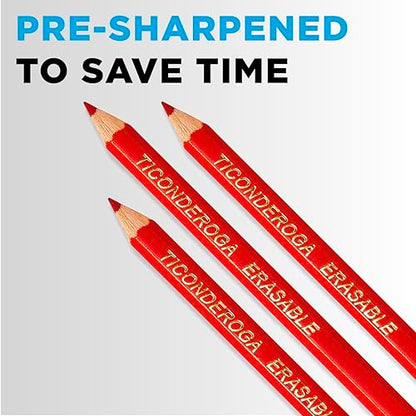 Ticonderoga Erasable Checking Wood-Cased Pencils, Pre-Sharpened, Red, 12 Count - style: 12 Count, Red