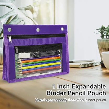 YoeeJob 18 Pack 1 Inch Expandable Zipper Pencil Pouches with Clear Window for 3 Ring Binder, Suitable for School & Office（Purple） - color: Purple