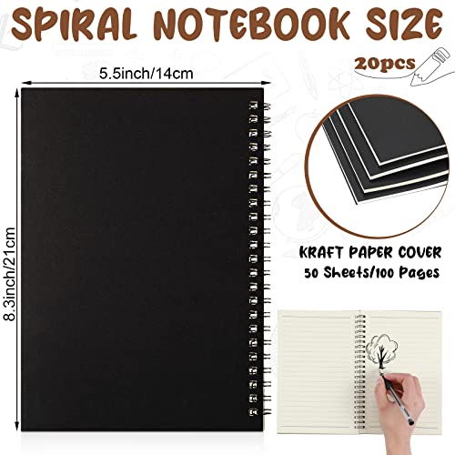 Eersida 20 Pack A5 Spiral Notebook Bulk, College Ruled Lined Notepads 5.5" × 8.3" 100 Pages (50 Sheets), Hardcover Writing Journals for Office Meetings Work Back to School Supplies(Black) - color: Black
