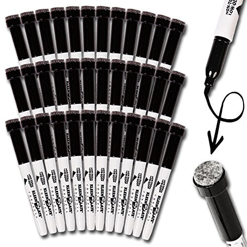 KleenSlate (36) Black Low Odor, Non-Toxic Dry Erase Markers with Eraser Cap, Bullet Point