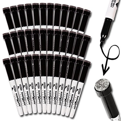 KleenSlate (36) Black Low Odor, Non-Toxic Dry Erase Markers with Eraser Cap, Bullet Point