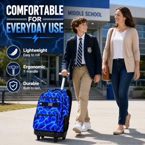 gxtvo Rolling Backpack for Boys, Men Roller Bookbag with Lunch Box for Adults, Water Resistant Wheeled School Bag for College Teens Kids Travel - Cool Lightning - color: Rolling Backpack Lightning Blue
