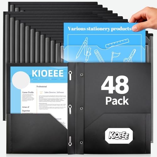 48 Pcs Black Plastic Folders with 2 Pockets&Prongs&Clear Front Cover, Bulk Heavy Duty Letter Size Plastic Folders for School Office, Letter Size Paper - size: 48 Pack, style: Heavy Duty 2 Pockets&Prongs&Clear Front Cover