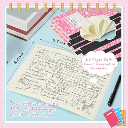 Fainne 100 Pack A5 Composition Notebooks Bulk College Ruled Composition Notebooks Marble Covers Notebook for Student Classroom Office Supplies 30 Sheet/60 Page(Pink) - color: Pink