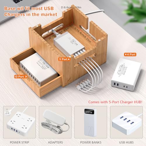Pezin & Hulin Multi Device Charging Station, with Charger HUB Adapter, All in One Large Dock Organizer with Drawer Storage, Compatible with Phones, Tablets, Earbuds (5 Mixed Cables Included) - color: #2 (With Charger)