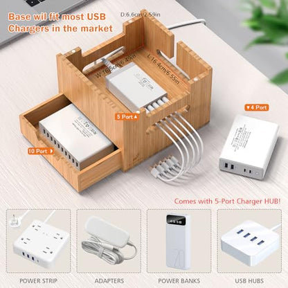 Pezin & Hulin Multi Device Charging Station, with Charger HUB Adapter, All in One Large Dock Organizer with Drawer Storage, Compatible with Phones, Tablets, Earbuds (5 Mixed Cables Included) - color: #2 (With Charger)