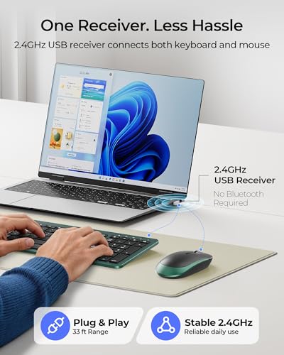 seenda Wireless Keyboard and Mouse Combo, Rechargeable Quiet Keyboard Mouse, Sleek and Ultra Thin Design, Full-Size with Number Pad for Windows, Laptop, PC, Notebook, Desktop- Dark Green - color: Dark Green