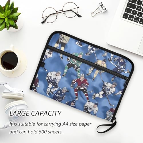 Expanding File Folder Hockey Players Blue Accordion File Organizer 13 Pockets Document Organizer with Zipper Labels A4 Letter Office Storage