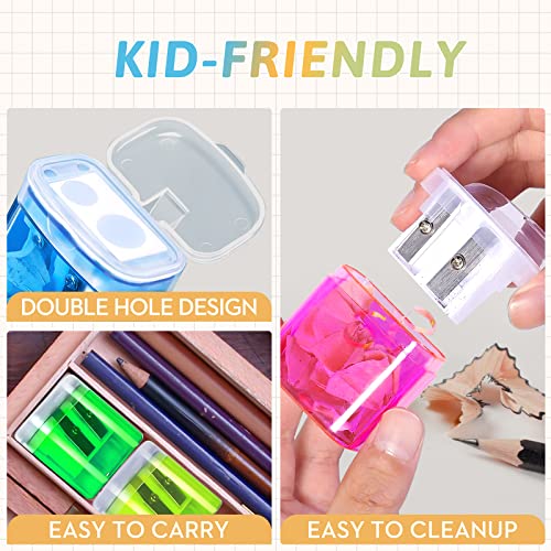 Shemira 60 Pack Pencil Sharpeners Bulk, Manual Pencil Sharpener for Kids, Double Hole Handheld Portable Pencil Sharpener, Great for School Classroom Supplies, Office, Home, 4 Colors