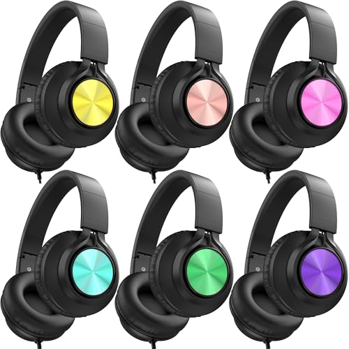 AILIHEN Classroom Headphones Bulk 6 Pack - Kids Headphones for School K-12 Class & Teachers, Foldable Wired Headset with Microphone & 3.5mm Jack for Student Laptop Tablets Chromebook (6 Colorful) - color: 6 Colorful, size: 6-PACK