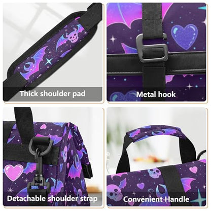 MNSRUU Insulated Lunch Bag Women Men Aldults, Purple Bat Gothic Portable Reusable Thermal Meal Lunch Tote Cooler Bag Organizer, Adjustable Shoulder Strap, Handle - color: Skulls 218