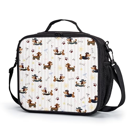 Cute Dog Kids Lunch Bag Lovely Dachshund Puppy Pattern Large Capacity Insulated Lunch Box with Shoulder Strap for Children Teens Durable Lunchbox Thermal Meal Bag for School Picnic - color: A-Puppy