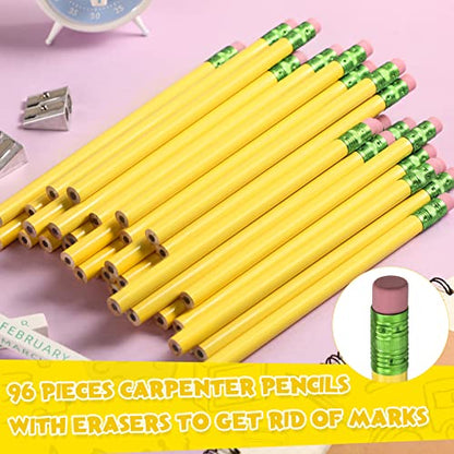 Fainne 102 Pieces Jumbo Pencils Set for Kids Toddlers 96 Thick Fat Large Pencils with Erasers 6 Sharpeners Bulk for Preschool Kindergarten Elementary School Classroom(Yellow,Round) - color: Yellow, style: Round