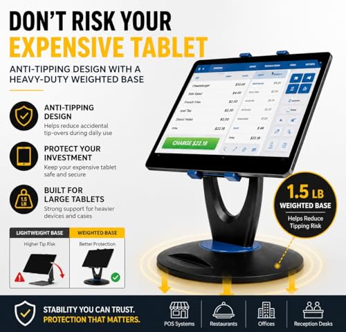 MAX SMART Tablet Stand for POS, Weighted Base Holder for Retail & Reception - color: Black