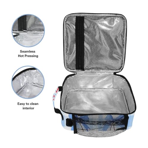 ALAZA Cherry Blue Bow Lunch Box Insulated Lunch Bag Kids Cooler Tote Bag Freezable Shoulder Strap Lunchbox for Girls School Picnic - color: Multi50
