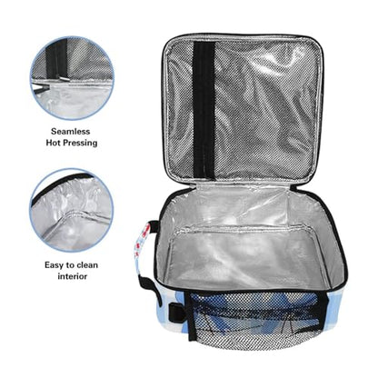 ALAZA Cherry Blue Bow Lunch Box Insulated Lunch Bag Kids Cooler Tote Bag Freezable Shoulder Strap Lunchbox for Girls School Picnic - color: Multi50
