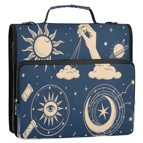 3 Ring Zipper Binder Bohemian Art Sun Moon Binders Bag with Shoulder Strap 500 Sheets Paper Organizer Trapper Keeper Documents Storage File Folder for School Office - color: A2393