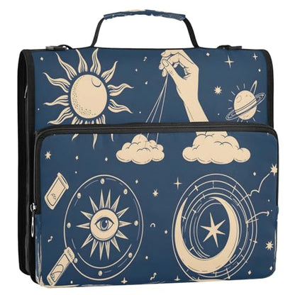 3 Ring Zipper Binder Bohemian Art Sun Moon Binders Bag with Shoulder Strap 500 Sheets Paper Organizer Trapper Keeper Documents Storage File Folder for School Office - color: A2393