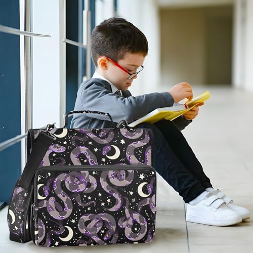 3 Ring Zipper Binder Purple Grey Snake Binders Bag with Shoulder Strap 500 Sheets Paper Organizer Trapper Keeper Documents Storage File Folder for School Office - color: A2801