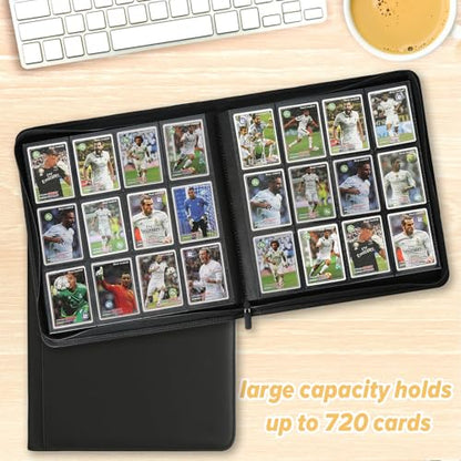 12 Pocket Ringless Side Loading Trading Card Binder, 720 Cards PU Fixed Page Zipper Card Album for TCG Sports Game Cards, Not Fit Top Loaders (Black) - color: 12 Pocket 720 Diamond Black