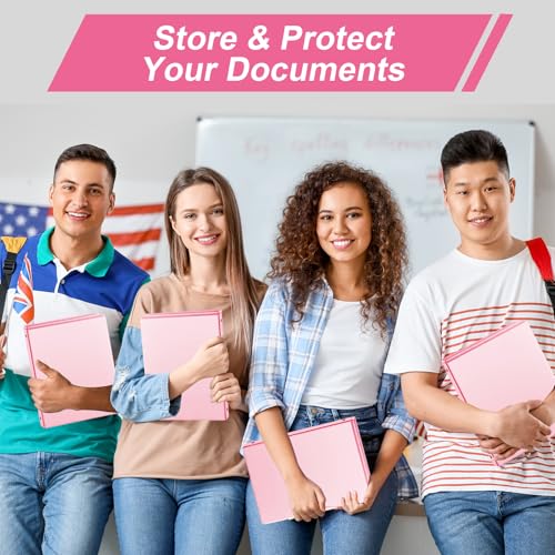 SUIN 1/2-Inch 3 Ring Binders with 2 Interior Pockets, Basic 0.5'' Binders Holds 100 Sheets Letter Size, Office School Home, 6 Pack - color: Pink
