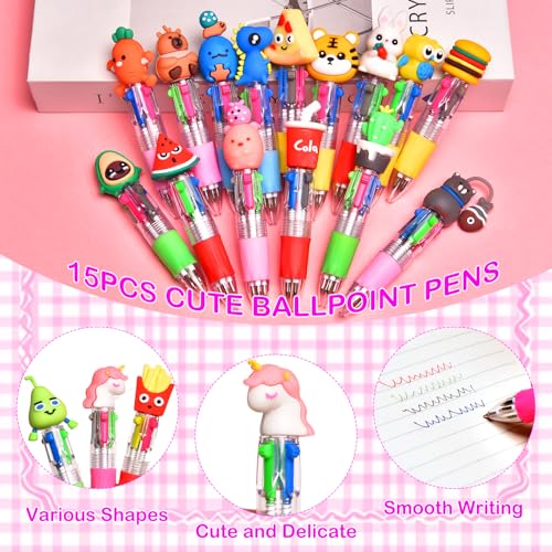 15Pcs Mini Multicolor Pens in One 4-in-1, Cute Pens Bulk for Party Favors and Birthdays, Delightful Ballpoint Pen Gifts Classroom Prizes (15pcs) - style: 15pcs