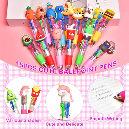 15Pcs Mini Multicolor Pens in One 4-in-1, Cute Pens Bulk for Party Favors and Birthdays, Delightful Ballpoint Pen Gifts Classroom Prizes (15pcs) - style: 15pcs