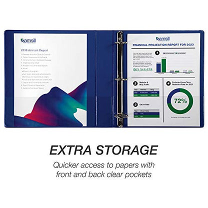 Samsill 4 Pack Durable 1.5 Inch 3 Ring Binders, Round Ring, Clear View Cover for Presentations, Blue - color: Blue, size: 1.5-Inch