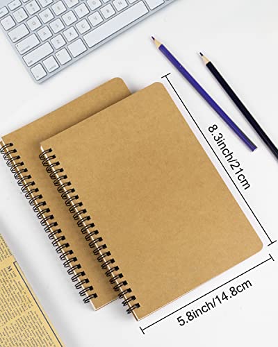Dynta Spiral Notebooks A5 Lined 5Pcs College Ruled Journals Bulk Thick Paper for Work, Study, Notes Taking, Gifts 120 Pages/60 Sheets Kraft Brown - color: Kraft-5 Pcs