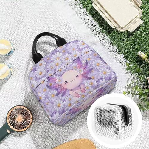 Purple Axolotl Girls Lunch Box Large Capacity Insulated Lunch Bag Thermal Picnic Cool Bags for School Picnic Travel Hiking Camping - color: Purple Axolotl