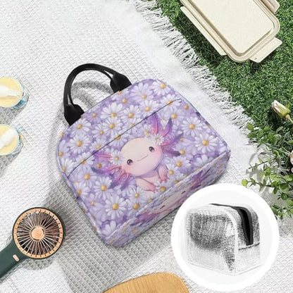 Purple Axolotl Girls Lunch Box Large Capacity Insulated Lunch Bag Thermal Picnic Cool Bags for School Picnic Travel Hiking Camping - color: Purple Axolotl