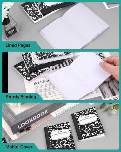Dynta Mini Composition Notebooks Bulk, 40 Packs 3.25 x 4.5 inch Composition Books Narrow Ruled, Black Pocket Notebooks for Kids Students Men Women Teachers (60 Sheets/120 Pages) - color: Black