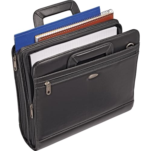 Samsonite® Vinyl 3-Ring Padfolio with Handles and Shoulder Strap, 14" H x 12" W x 3 1/2" D, Black