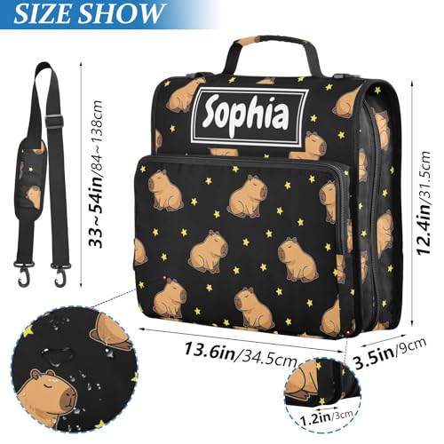 Capybara Stars Black Print Custom Zipper Binder Bag 3 Ring with Shoulder Strap & Handle Personalized Binder Bag Expandable File Folder for School - color: Multi-capybara Stars Black