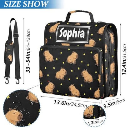 Capybara Stars Black Print Custom Zipper Binder Bag 3 Ring with Shoulder Strap & Handle Personalized Binder Bag Expandable File Folder for School - color: Multi-capybara Stars Black
