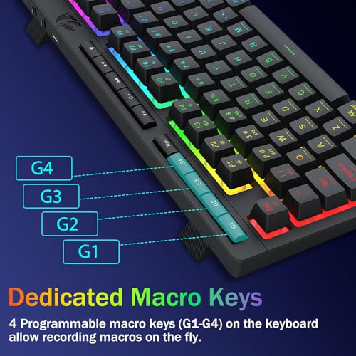 Redragon Wireless Gaming Keyboard, Bluetooth/2.4GHz/USB-C Wired, RGB Backlit, Portable 75% Mini Quiet Macro Membrane Keyboard, Rechargeable 4000mAh Battery, Anti-Ghosting for Win/MAC - color: Black