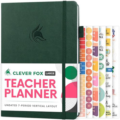 Clever Fox Teacher Planner, School & Homeschool Book, B5 Size Dark Green | Undated, 7x10, lay-flat binding, heavy-duty hardcover, teacher lesson weekly & daily planner, homeschool supplies - color: Dark Green, size: Smaller than A4 (7″ x 10″)