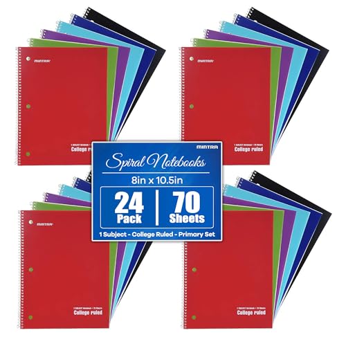 Mintra Office Spiral Notebooks, Wirebound, Journals for School, Work, Business, Aesthetic Stationery, Writing Pads, Teacher & Student Supplies (24, Solid Color, College) - color: Solid - College Ruled, size: 24pk (4-6pks)