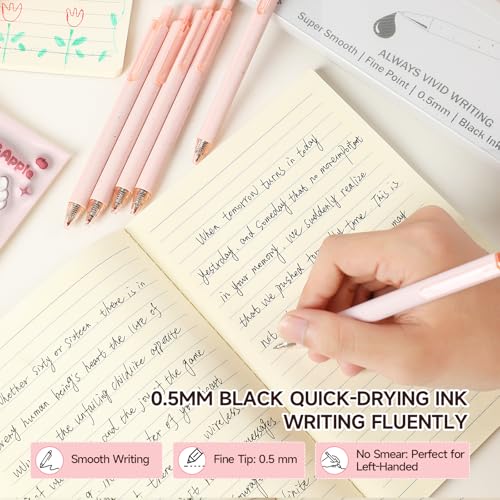 Cute Pink Pens Black Ink 25PCS Retractable Gel Pens Writing Extra Fine Point 0.5mm Gift for Women Journaling Teachers Stationery Office School - color: 25 Pink Black Ink
