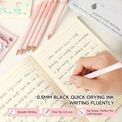 Cute Pink Pens Black Ink 25PCS Retractable Gel Pens Writing Extra Fine Point 0.5mm Gift for Women Journaling Teachers Stationery Office School - color: 25 Pink Black Ink