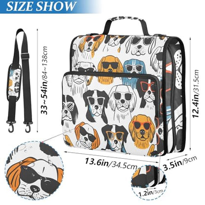 3 Ring Zipper Binder with Shoulder Strap Funny Dogs Doodle 2 Inch Zippered Binder Bag 500 Sheet Capacity Multi Pockets for School Supplies - color: Multi16