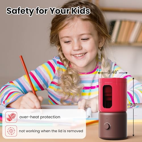 VUSIGN Electric Pencil Sharpener with 5 Adjustable Settings for Artists, Fully Automatic Sharpener for 6.9-11.2mm Pencils, Auto in & Out, Rechargeable Hands-Free Pencil Sharpener for School Classroom