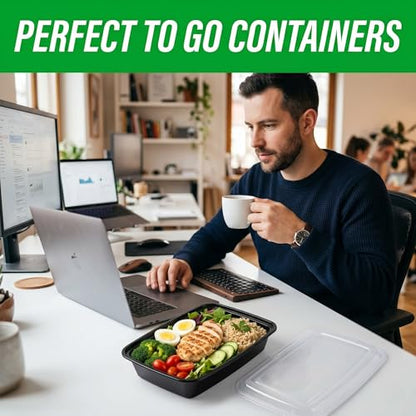 Meal Prep Containers 50 Pack with Lids, 32 Oz Food Storage Containers, BPA Free Reusable Plastic Boxes, Leakproof Microwave Freezer Dishwasher Safe for Home & Office - size: 32 oz
