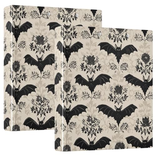 Goth Bat Round Ring Binders Floral (7) 1.5 Inch 3 Ring Binder with Clipboard Holds 200 Sheets Office Home School - color: Multicolored 23