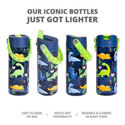 Elemental Leak Proof Water Bottles for Kids - Splash Kids Water Bottle for School with Pop-it Handle - Tritan Plastic Water Bottle with Straw - Dinosaur & Green - 18oz (2 Pack) - color: Duo - Dinosaur & Green