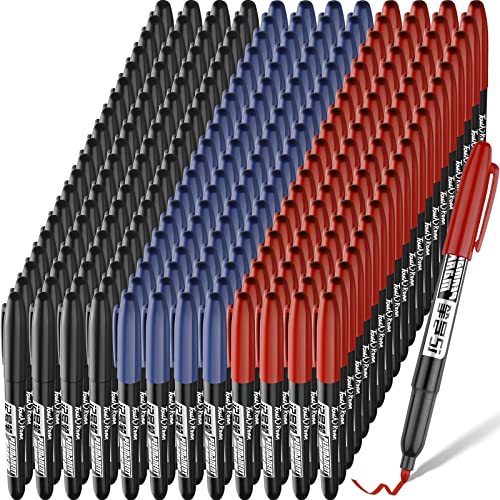 Thenshop 300 Pack Permanent Markers Bulk Back to School Teacher Supplies Gifts Fine Point Waterproof Marker Works on Plastic, Wood, Stone, Metal, Glass for Office Classroom Rewards(Black, Red, Blue) - color: Black, Red, Blue