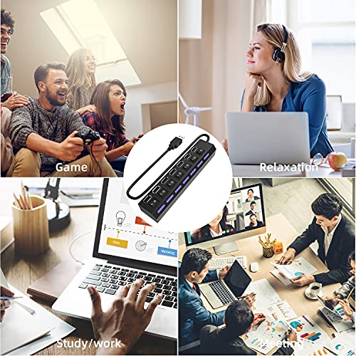 USB 허브, 7 포트 USB 2.0 허브 LED 휴대용 고속 아이맥 프로, 맥북 에어, 맥 미니/프로, 서피스 프로, PC 및 노트북과 호환
