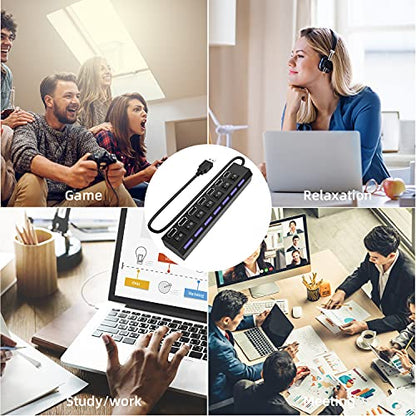 USB 허브, 7 포트 USB 2.0 허브 LED 휴대용 고속 아이맥 프로, 맥북 에어, 맥 미니/프로, 서피스 프로, PC 및 노트북과 호환