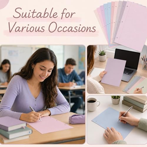gisgfim 100 Sheets 3 Hole Punched Lined Refill Paper 8 x 10.5 Inch Loose Leaf Paper 3-Ring Binders College Ruled Notebooks Planner Inserts Thicken for Writing School Office Home Supplies(Dreamy) - color: Dreamy