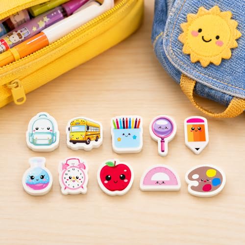 Ceiba Tree Cute School Erasers Bulk 60Pcs Mini Back to School Bus Schoolbag Alarm Pens Eraser for Student Classroom Prizes Stationery Homework Rewards Supplies Party Favors